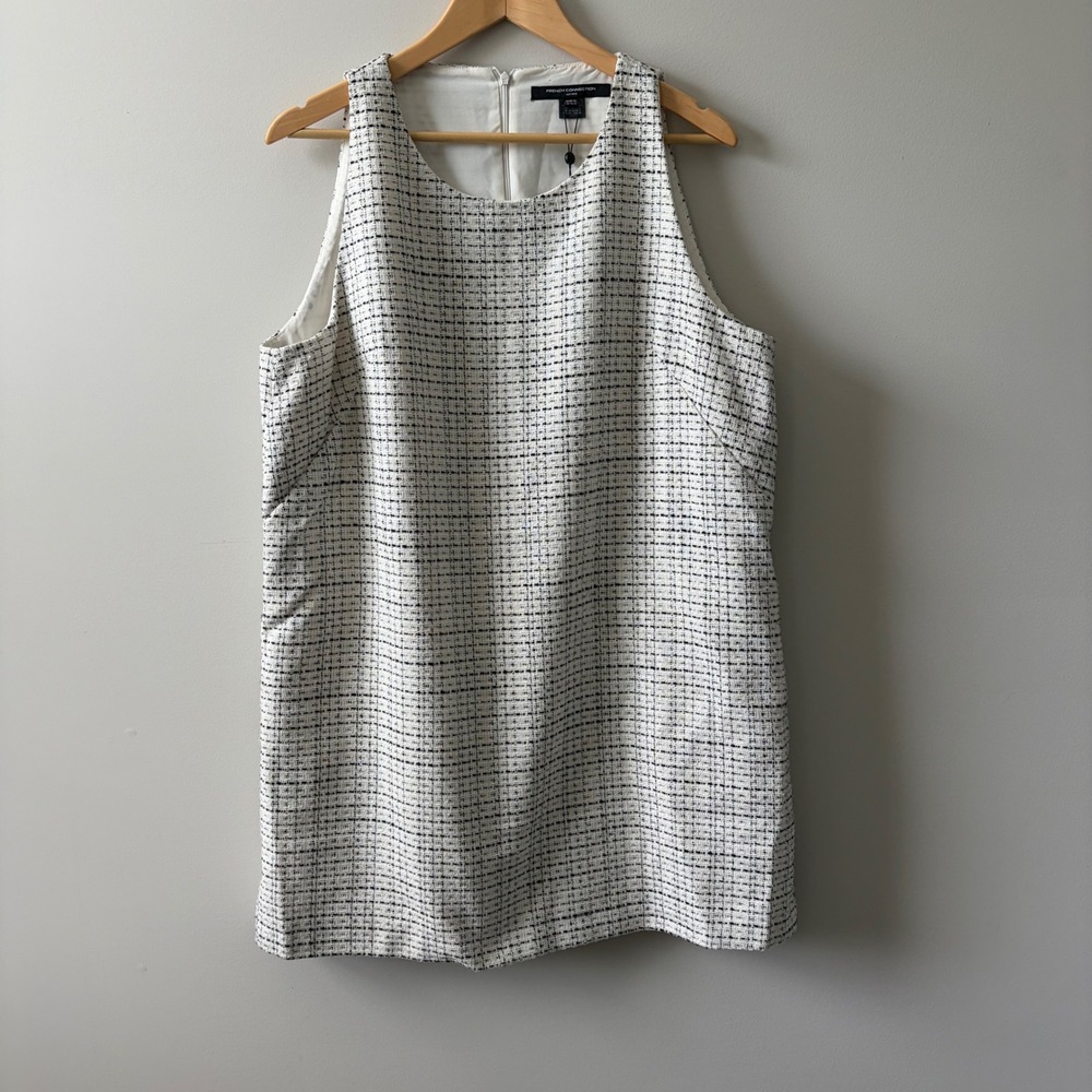 French Connection Effie Boucle Shift Dress 71WFY Cream Black Tweed Mens 14 NWT